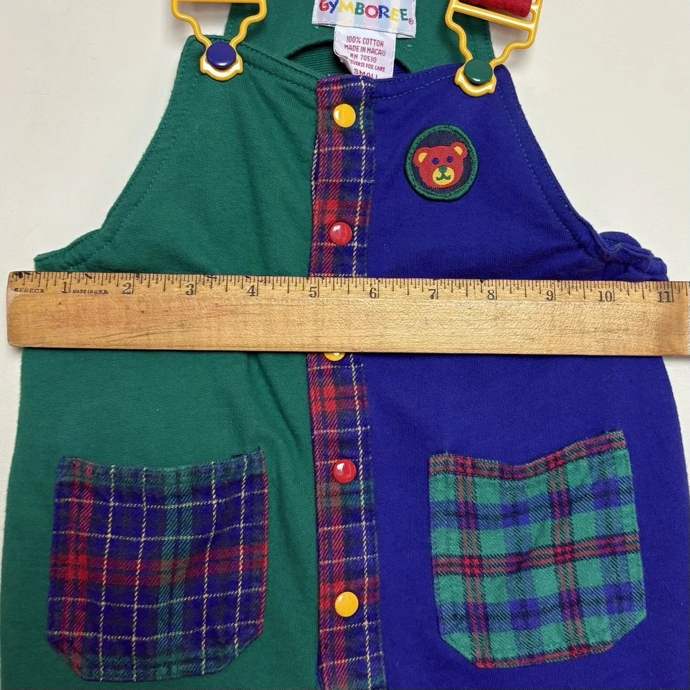 VTG Gymboree Rainbow Tag Bib Colorblock 90s Plaid Overalls X-Small 9-18 Months